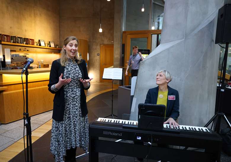 Karen MacIver and Jessica Leary from Scottish Opera performing at Chest Heart & Stroke Scotland's No Life Half Lived Parliamentary event